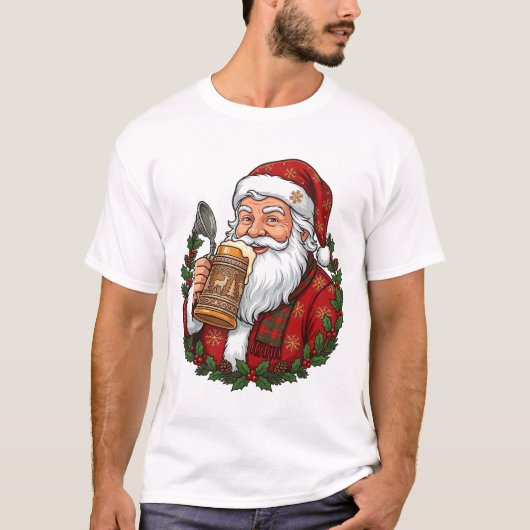 Weihnachtsmann mit Bierglas T-Shirt (Vorderseite)