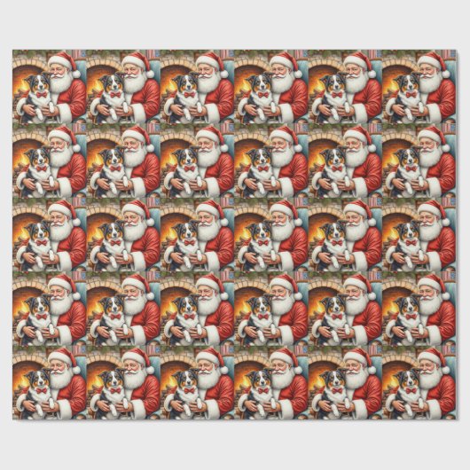 Weihnachtsmann mit Border Collie Weihnachtskunst Geschenkpapier (Flach)