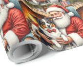 Weihnachtsmann mit Border Collie Weihnachtskunst Geschenkpapier (Rolleneckpunkt)