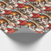 Weihnachtsmann mit Border Collie Weihnachtskunst Geschenkpapier (Ecke)