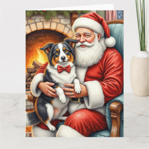 Weihnachtsmann mit Border Collie - Weihnachtskunst Karte