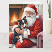 Weihnachtsmann mit Border Collie Weihnachtskunst Karte (Vorderseite)