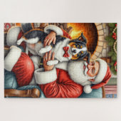 Weihnachtsmann mit Border Collie - Weihnachtskunst Puzzle (Horizontal)