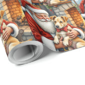 Weihnachtsmann mit Bouvier des Flandres Geschenkpapier (Rolleneckpunkt)