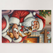 Weihnachtsmann mit Bulldogge Weihnachtskunst Puzzle (Horizontal)
