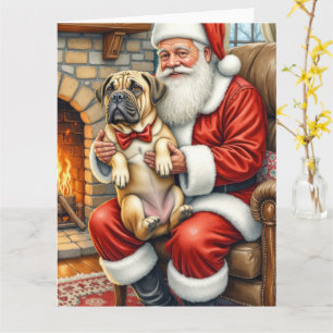 Weihnachtsmann mit Bullmastiff Weihnachtskunst Karte