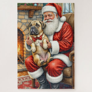 Weihnachtsmann mit Bullmastiff Weihnachtskunst Puzzle
