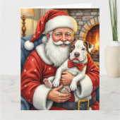 Weihnachtsmann mit Bullterrier Weihnachtskunst Karte (Vorderseite)
