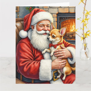 Weihnachtsmann mit Chihuahua Weihnachtskunst Karte