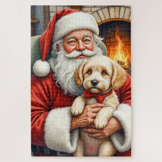Weihnachtsmann mit Cockapoo-Weihnachtskunst Puzzle (Vertikal)