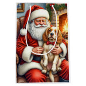 Weihnachtsmann mit Cocker Spaniel Weihnachtskunst Mittlere Geschenktüte (Vorderseite)