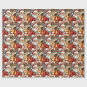 Weihnachtsmann mit Corgi Weihnachtskunst Geschenkpapier (Flach)