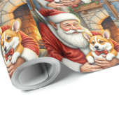 Weihnachtsmann mit Corgi Weihnachtskunst Geschenkpapier (Rolleneckpunkt)