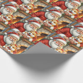 Weihnachtsmann mit Corgi Weihnachtskunst Geschenkpapier (Ecke)