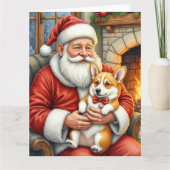 Weihnachtsmann mit Corgi Weihnachtskunst Karte (Vorderseite)