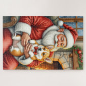 Weihnachtsmann mit Corgi Weihnachtskunst Puzzle (Horizontal)