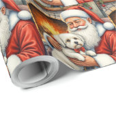 Weihnachtsmann mit Coton de Tulear Weihnachtskunst Geschenkpapier (Rolleneckpunkt)