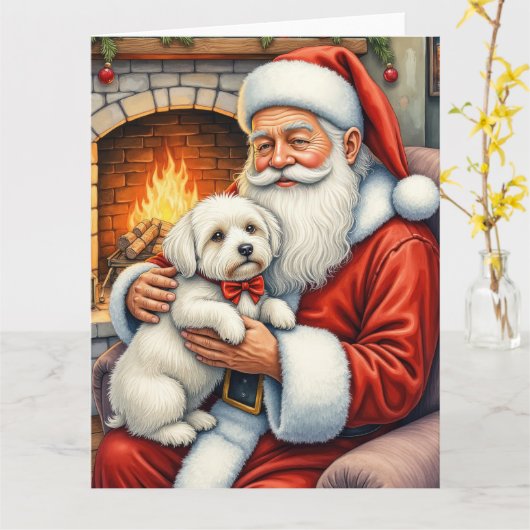 Weihnachtsmann mit Coton de Tulear Weihnachtskunst Karte (Gelbe Blume)