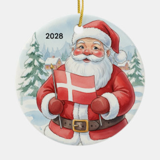 Weihnachtsmann mit Dänemark-Flagge personalisiert Keramik Ornament