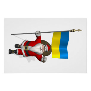 Weihnachtsmann mit dem Emblem der Ukraine Poster