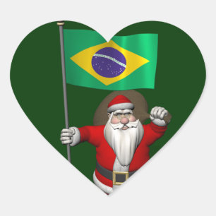 Weihnachtsmann mit dem Hoheitszeichen Brasiliens Herz-Aufkleber