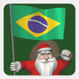 Weihnachtsmann mit dem Hoheitszeichen Brasiliens Quadratischer Aufkleber