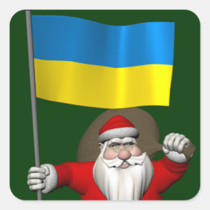 Weihnachtsmann mit der Flagge der Ukraine Quadratischer Aufkleber