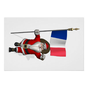 Weihnachtsmann mit der Flagge Frankreichs Poster