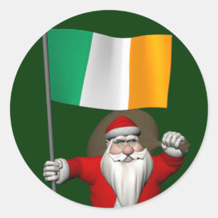 Weihnachtsmann mit der Flagge Irlands Runder Aufkleber