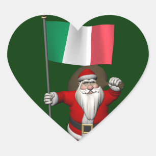 Weihnachtsmann mit der Flagge Italiens Herz-Aufkleber