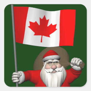 Weihnachtsmann mit der Flagge Kanadas Quadratischer Aufkleber