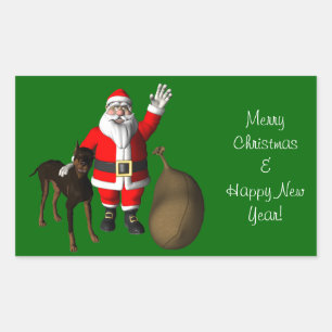 Weihnachtsmann mit Dobermann Pinscher Rechteckiger Aufkleber