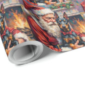 Weihnachtsmann mit Dobermann Weihnachtskunst Geschenkpapier (Rolleneckpunkt)