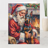Weihnachtsmann mit Dobermann Weihnachtskunst Karte (Vorderseite)