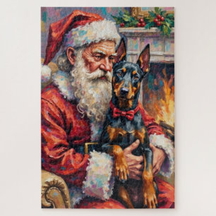 Weihnachtsmann mit Dobermann Weihnachtskunst Puzzle