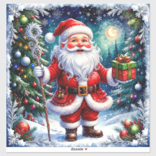 Weihnachtsmann mit einem Geschenk in einer magisch Aufkleber