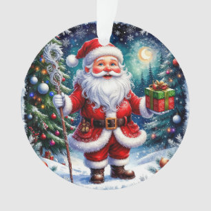 Weihnachtsmann mit einem Geschenk in einer magisch Ornament