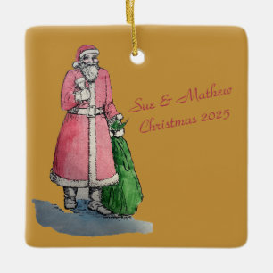 Weihnachtsmann mit einem Sack voller Geschenke Keramikornament