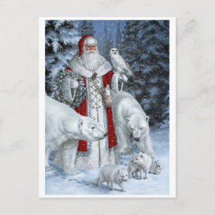 Weihnachtsmann mit einer Eule und Eisbären Feiertagspostkarte
