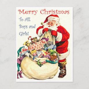 Weihnachtsmann mit einer Tasche voller Spielzeuge, Postkarte