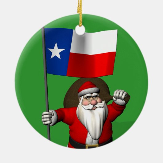 Weihnachtsmann mit einstündiger Flagge Keramik Ornament (Hinten)