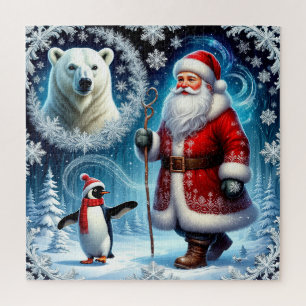Weihnachtsmann mit Eisbär Pinguin für die Urlaubsf Puzzle