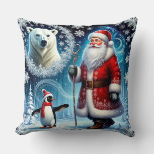 Weihnachtsmann mit Eisbär und Pinguin Kissen