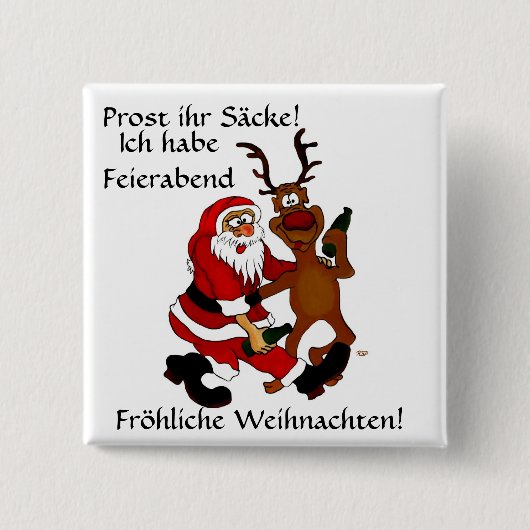 Weihnachtsmann mit Elch Button (Vorderseite)