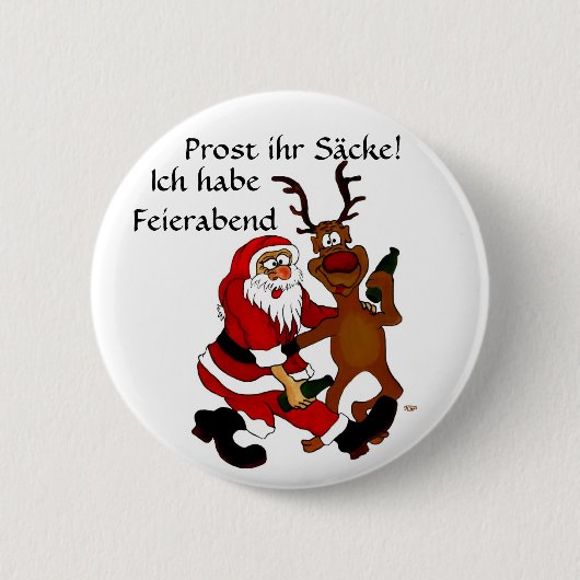 Weihnachtsmann mit Elch Button (Vorderseite)