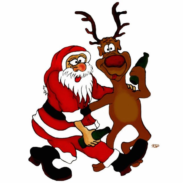 Weihnachtsmann mit Elch Freistehende Fotoskulptur (Vorne)