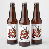 Weihnachtsmann mit Elch - Frohe Weihnachten Bierflaschenetikett (Flaschen)