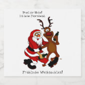 Weihnachtsmann mit Elch - Frohe Weihnachten Bierflaschenetikett (Einzelnes Label)