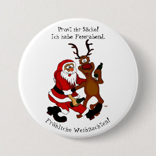 Weihnachtsmann mit Elch - Frohe Weihnachten Button