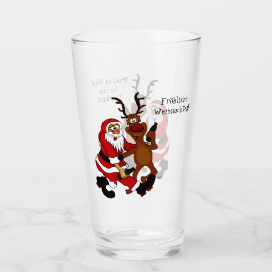 Weihnachtsmann mit Elch - Frohe Weihnachten Glas (Vorderseite)
